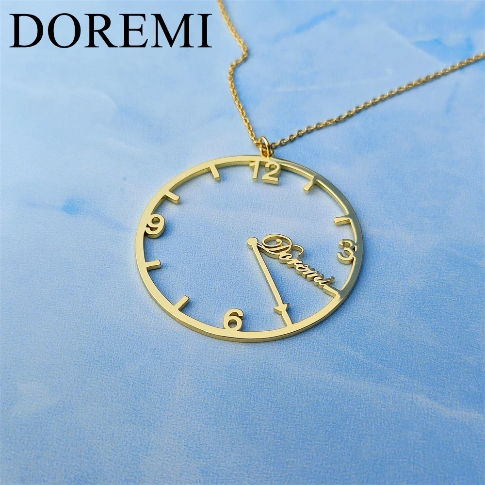 DOREMI Round Circle Clock Custom Name Necklace Time Personalized Roman Numerals Clock Pendant Necklaces Gift Anniversary Jewelry