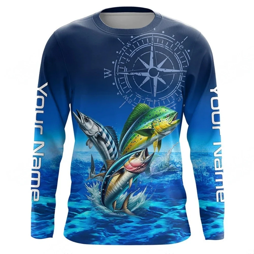 Men Blue Fishing 3D Print Long Sleeve T-shirt Breathable Performance Fashion Tops Tees Fishing Lover Tshirt Mens Clothing view 2