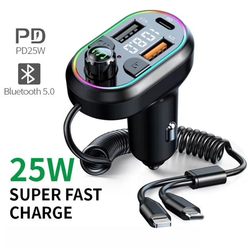 C29 Car Bluetooth FM Transmitter 3.1A Fast USB Charger RGB Light MP3 Player Hands‑free Auto Charging Adapter