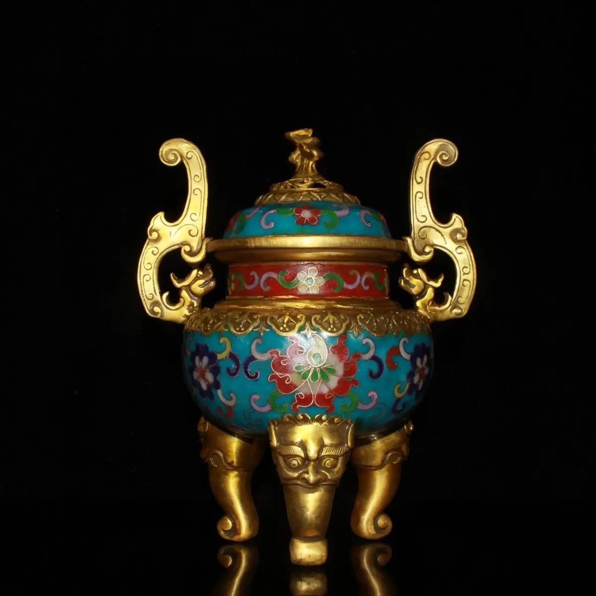 Three-legged double dragon ears Incense Burner Statue for Tea Home Decor Ornaments