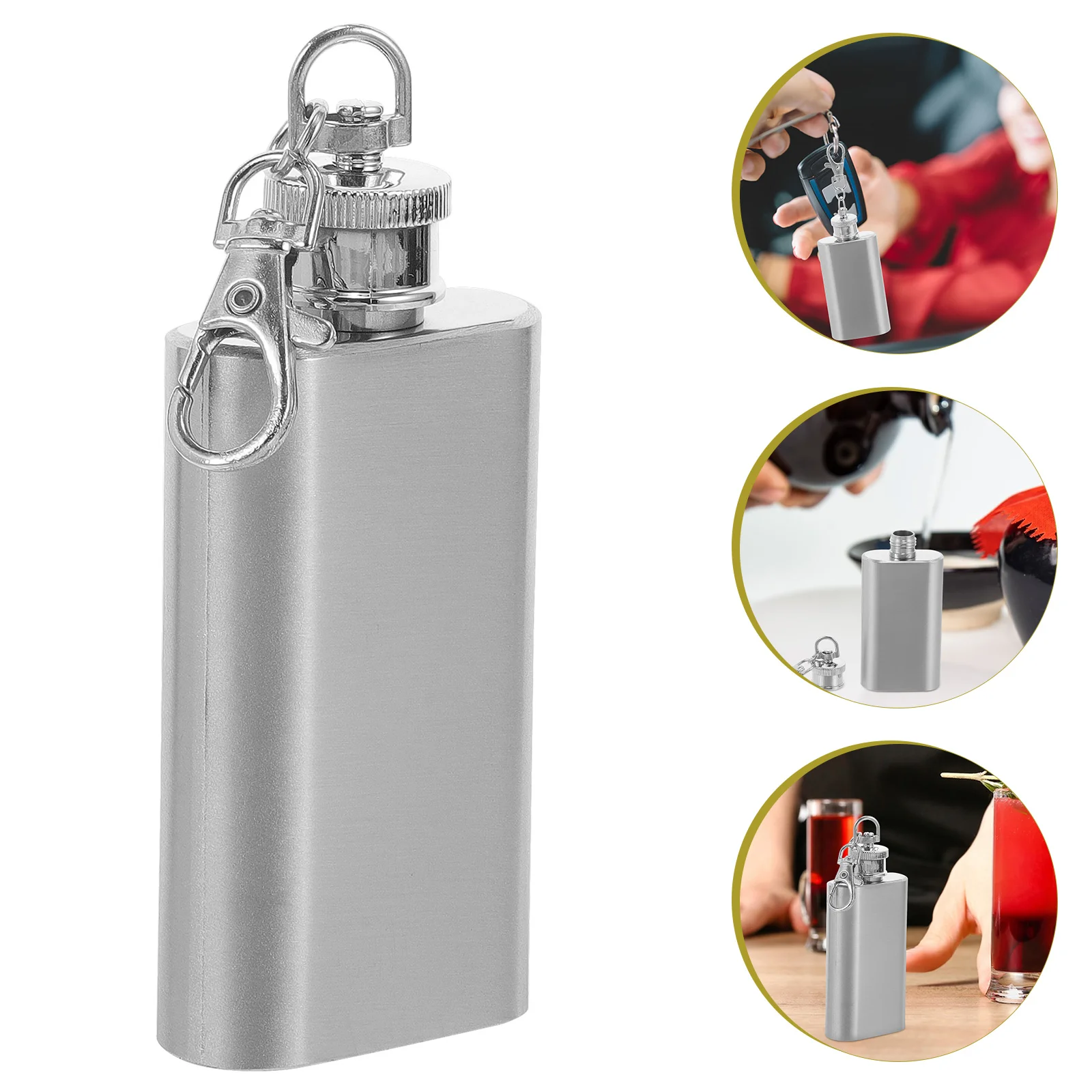 

2 Ounces Travel Water Kettle Hip Flask with Keychain Vacuum Flat Lid Jug Stainless Steel