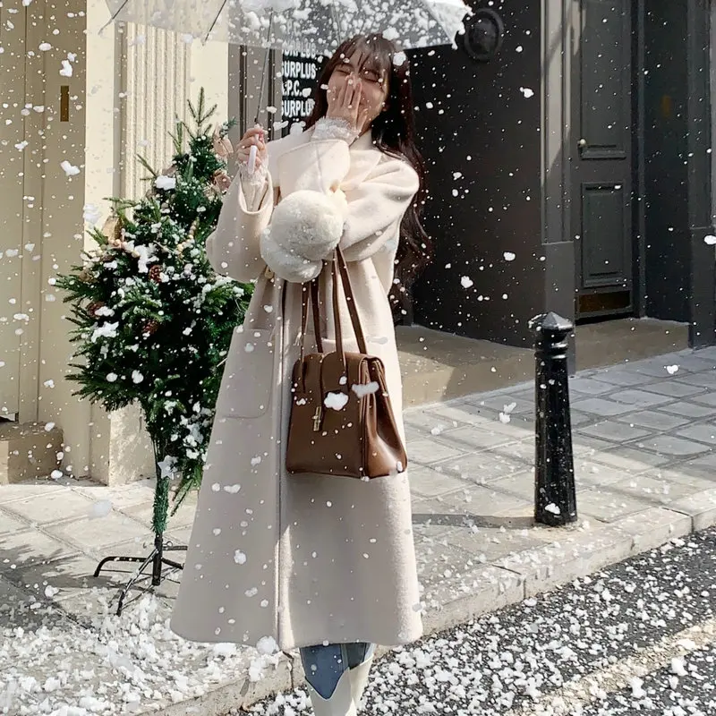 

Шерстяное пальто средней длины в оригинальном дизайне, очень мягкое, с пуговицами, для осени и зимы, для студентов, для встреч с родителями, Cisas