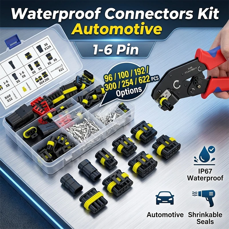 AMP Waterproof Auto Wire Connectors Kit 100/192/300/254/622PCS 1-6Pin Male Female Quick Plug Socket Vehicle Wiring Seal Terminal