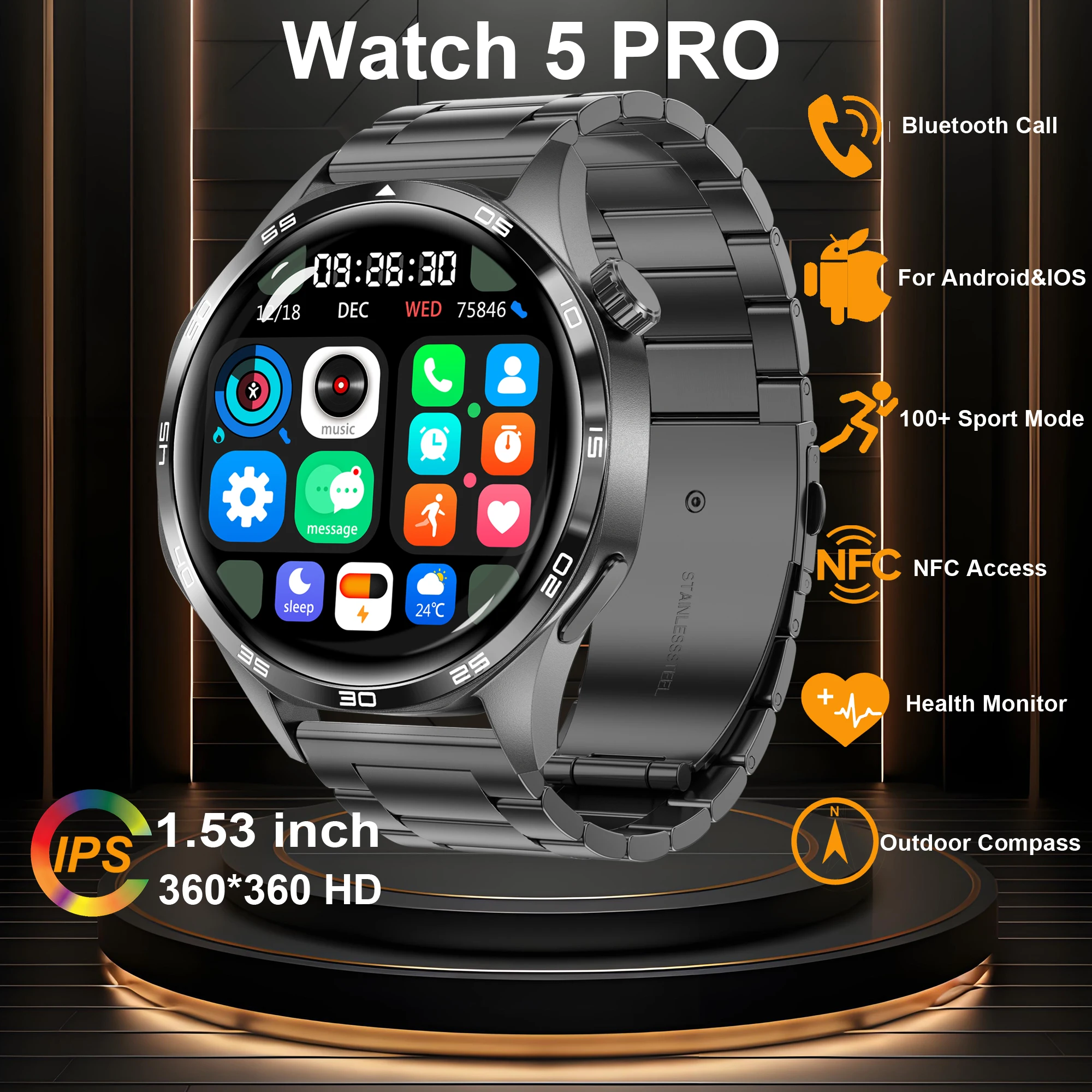 

Watch 5 Pro Smart Watch Sport Tracker Bluetooth Call Sport Watch Men NFC SMS Push Fitness Health Monitor Smartwatch Accessory