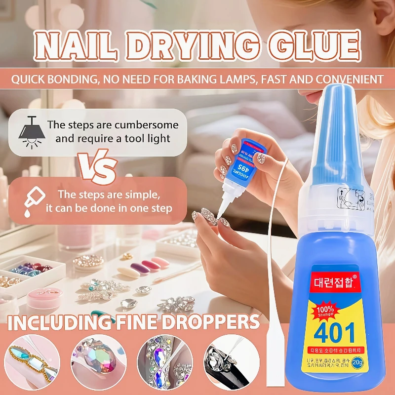 401 Nail Gel High-Speed Adhesive, 3-Second Quick Dry, Essential for Nail Artists and Beauty Lovers, Transparent Gel