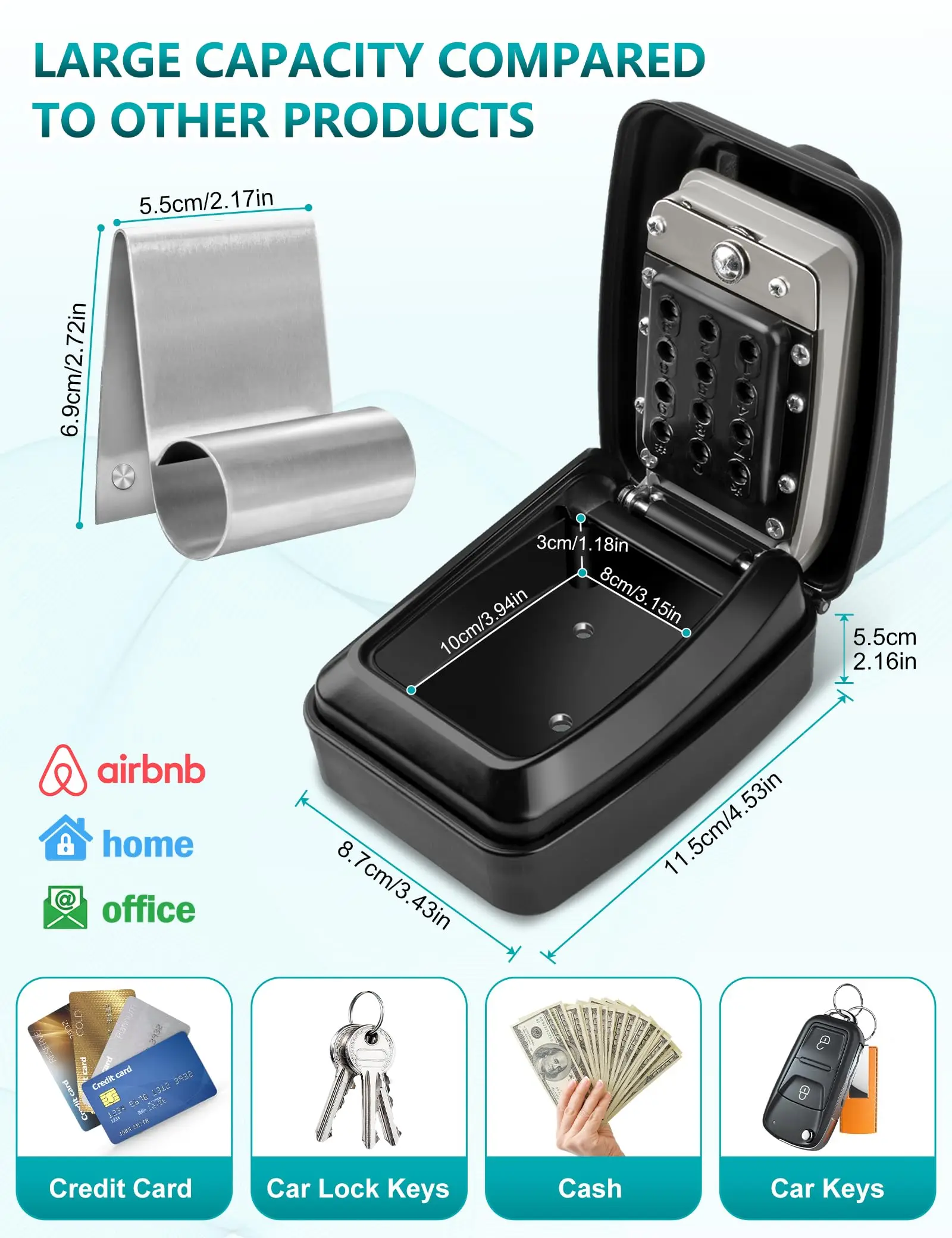 Car Window Lock Box Portable Car Key Lock Box Punch Button Combination Key Safe Box Sturdy Waterproof Large Capacity Security