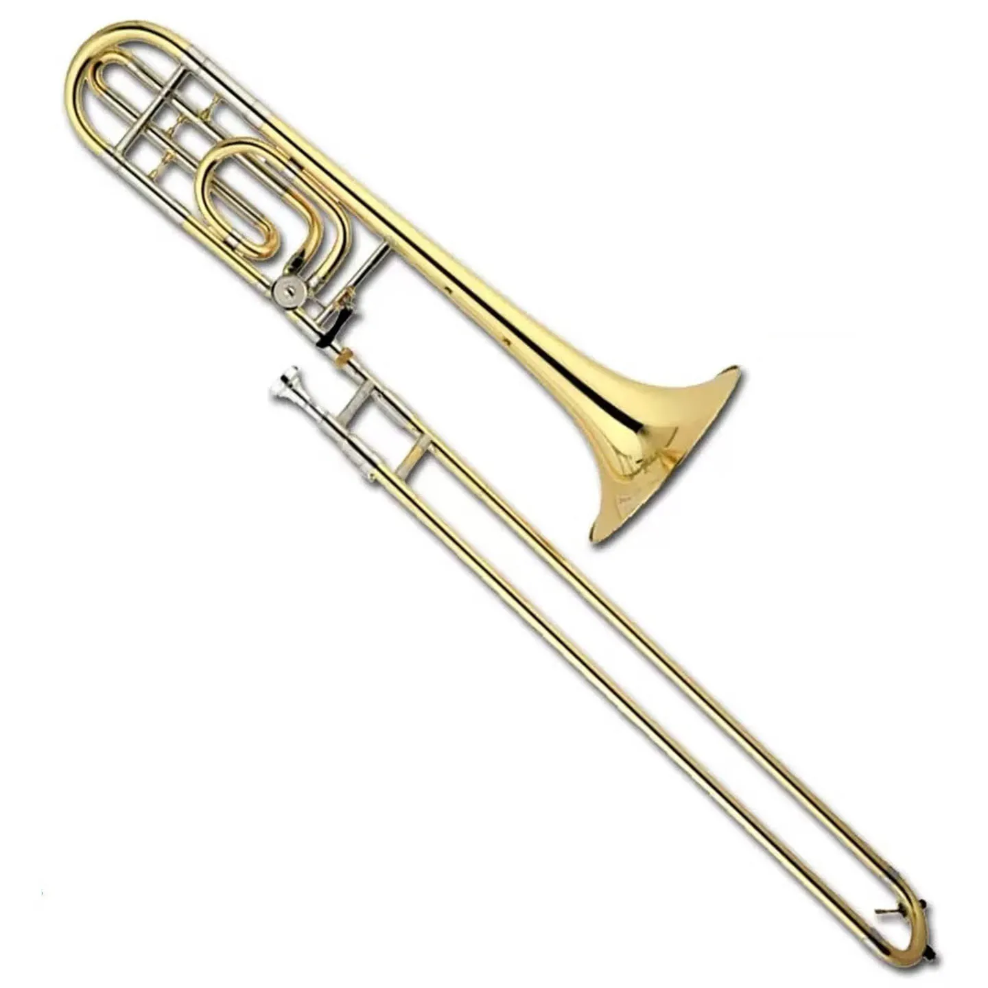 F/Bb Key Tenor Trombone BASS Range Gold Lacquer Brass Portable Instrument with 12.6mm Bore Size