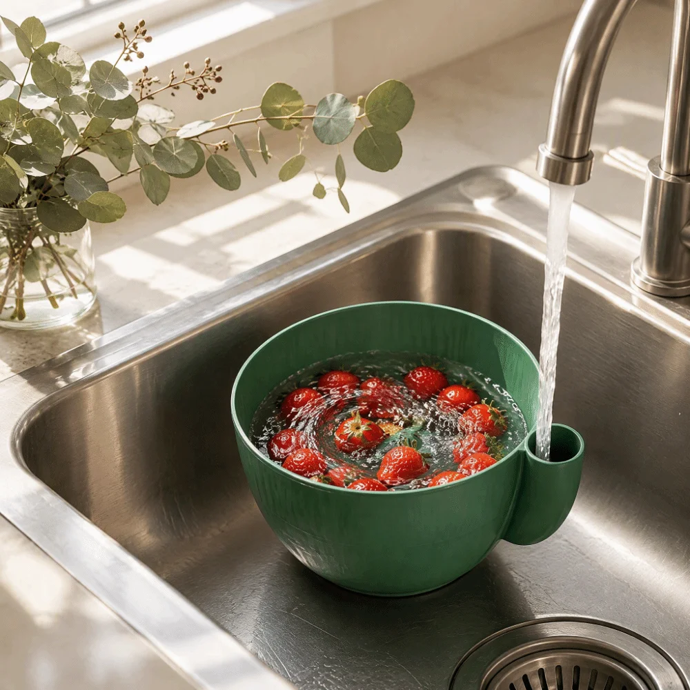 Self Spinning Berry Washing Bowl Rapid Wash Swirling Design Vegetable Washer Central Flow Pedestal 3D Printed Craftsmanship