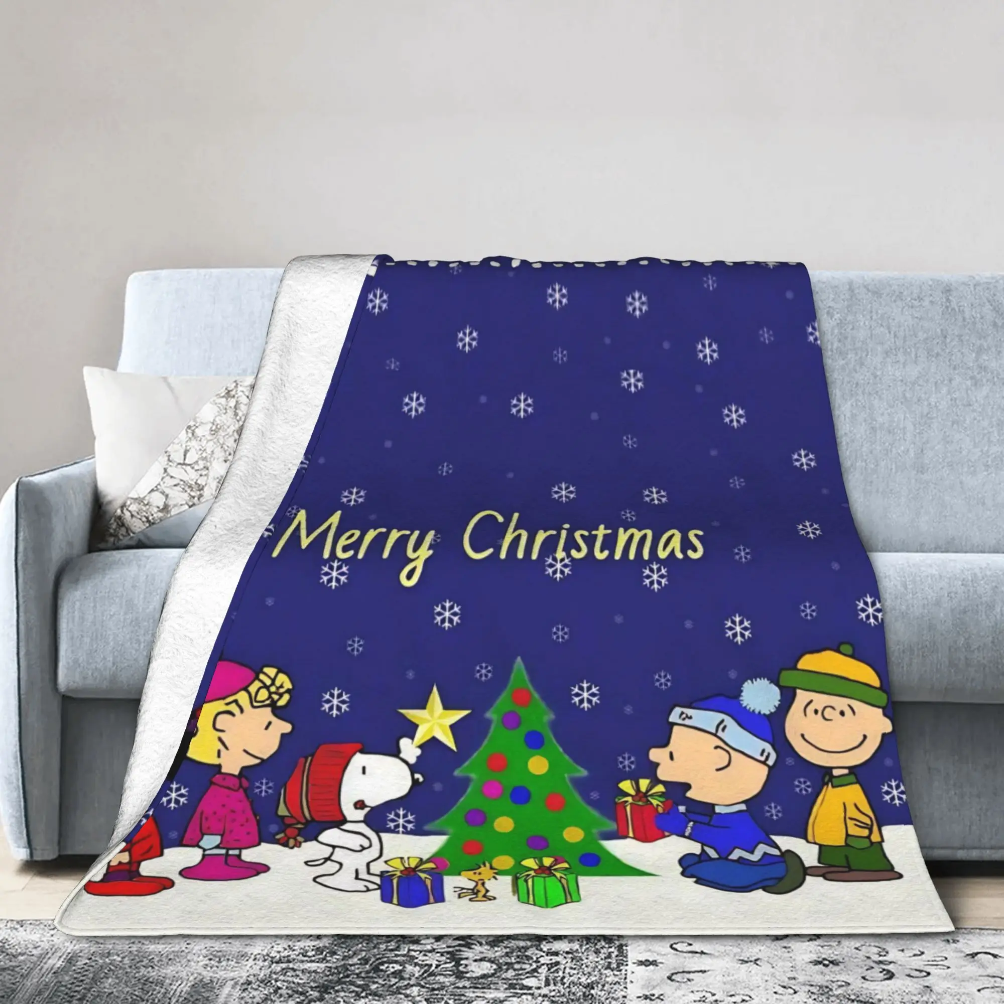S-Snoopys Xmas Christmas Tree Blankets  Flannel Vintage Soft Throw Blankets for Chair Covering Sofa Textile Decor