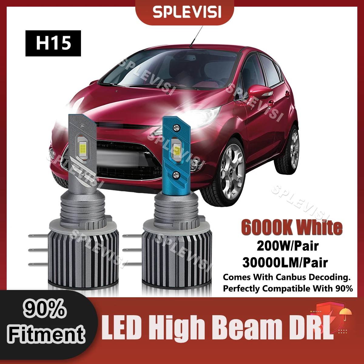 SPLEVISI H15 LED High Beam/DRL Day Running Light For Ford Fiesta VI MK6 Fiesta Mk7 Ford Mondeo V Canbus Car Replace Bulbs