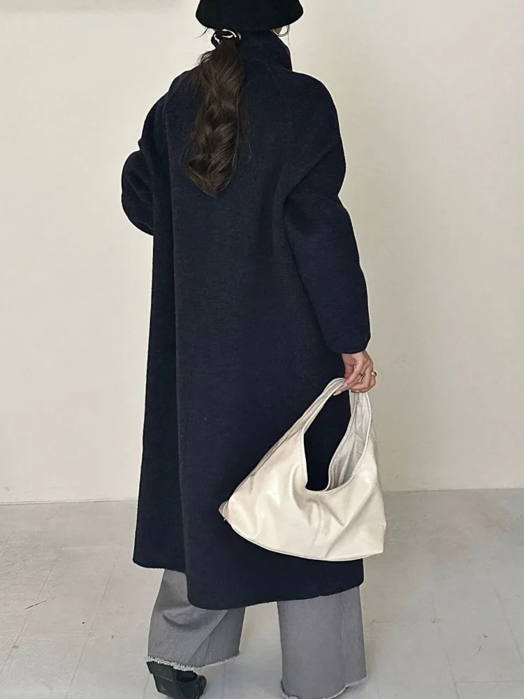 ZMEENNA Zweireihiger Damenmantel aus Wollmischung mit Stehkragen, übergroße lange Winterjacke, elegante Oberbekleidung ZM3820