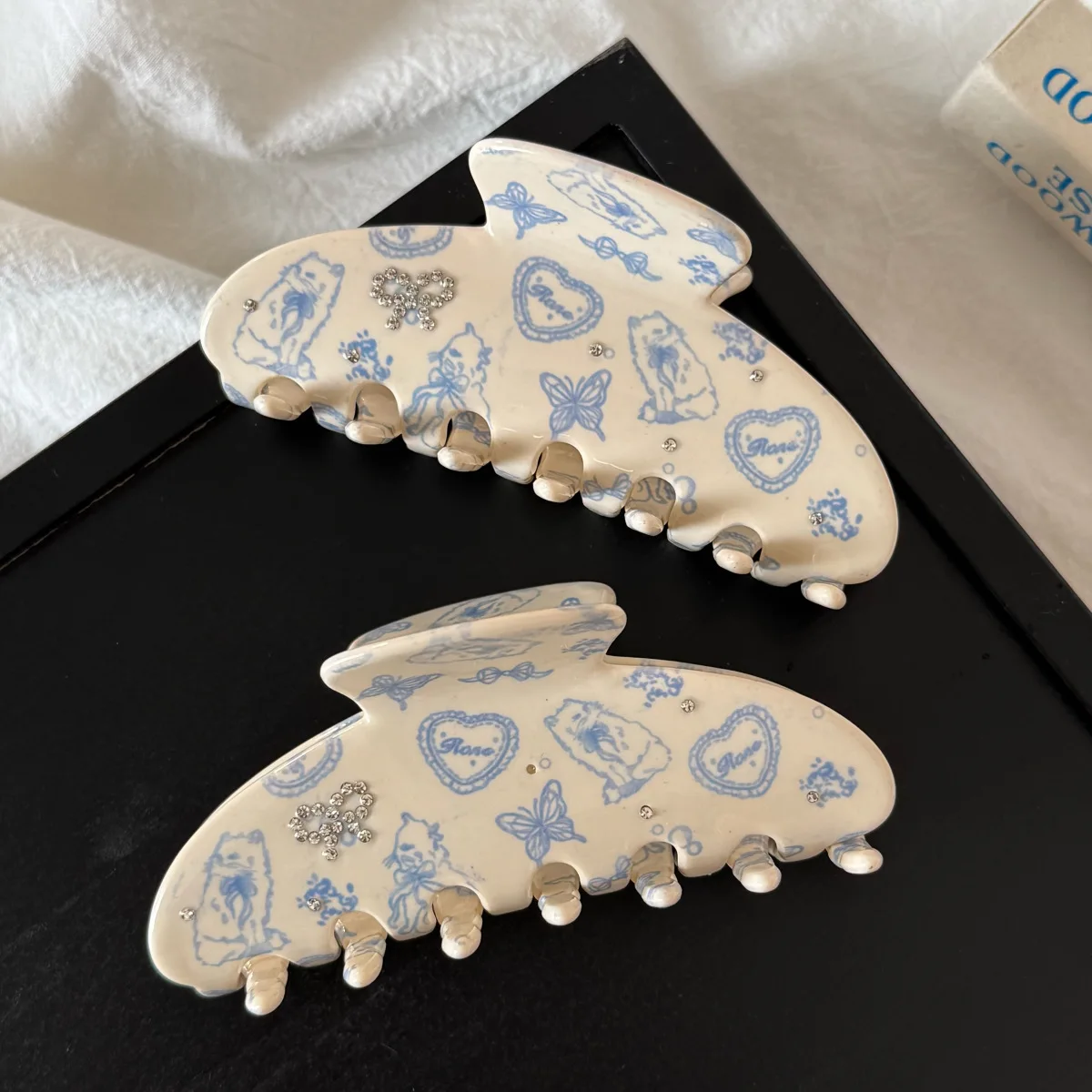 Pince à cheveux 10CM motif papillon cœur mignon avec nœud pour femmes et filles, en acétate et strass, pince requin, accessoires capillaires tendance