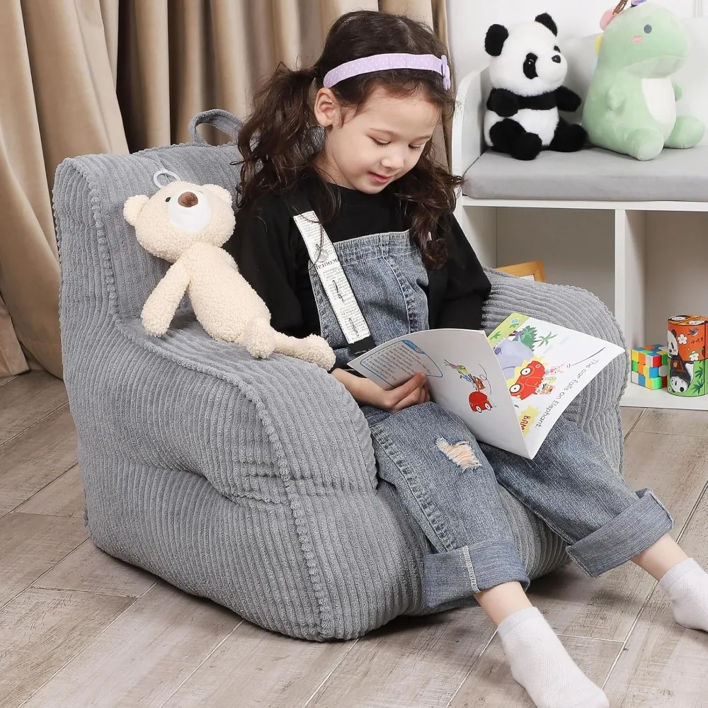 Kids Bean Bag Chair with a Plush Bear, Comfy Toddler Chair for Boys and Girls