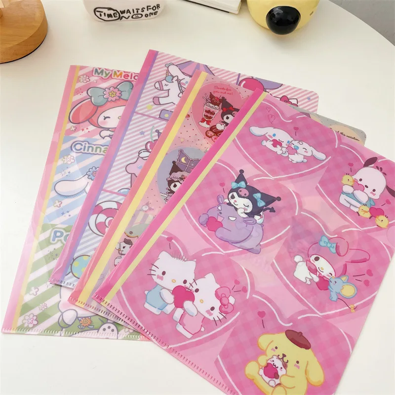 Sanrio Cartoon Cute L-Shaped Waterproof Folder Students Test Paper Storage Folder Kuromi Melody Cinnamoroll A4 Folder Wholesale