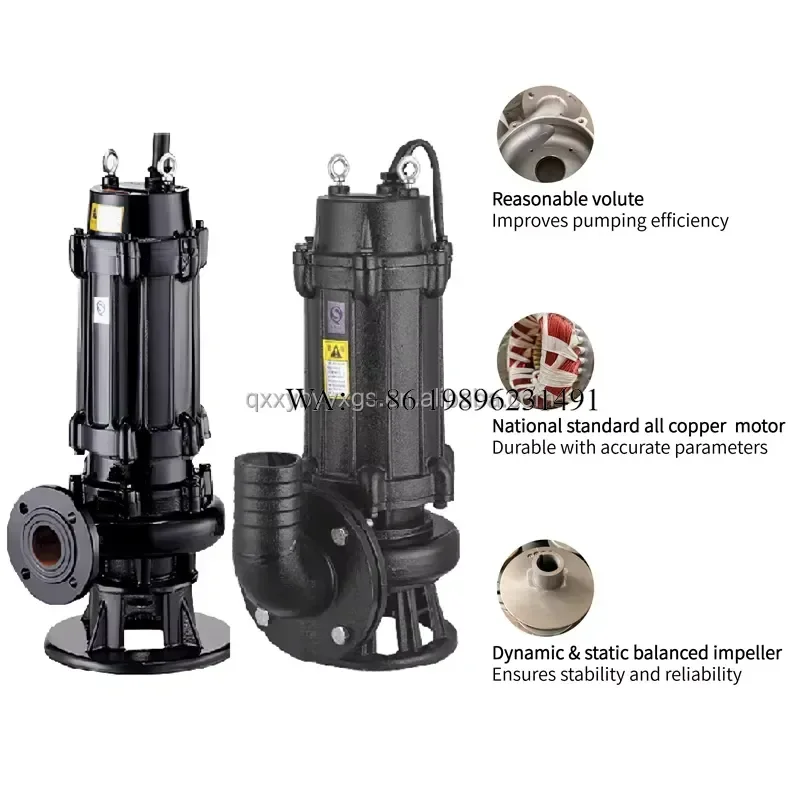 Wmwmnu for WQ Model Non-clog 3 Phase High Pressure Submersible Sewage Pump 2hp 5kw Power Slurry Agriculture Wastewater Sludge
