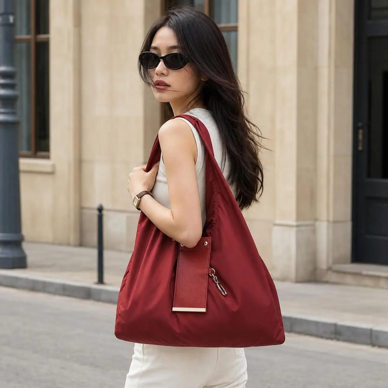 Reusable Mini Keychain Tote Bag Large Capacity Eco-Friendly Foldable Shopping Bag Lightweight Key Ring Expandable Reusable Bag