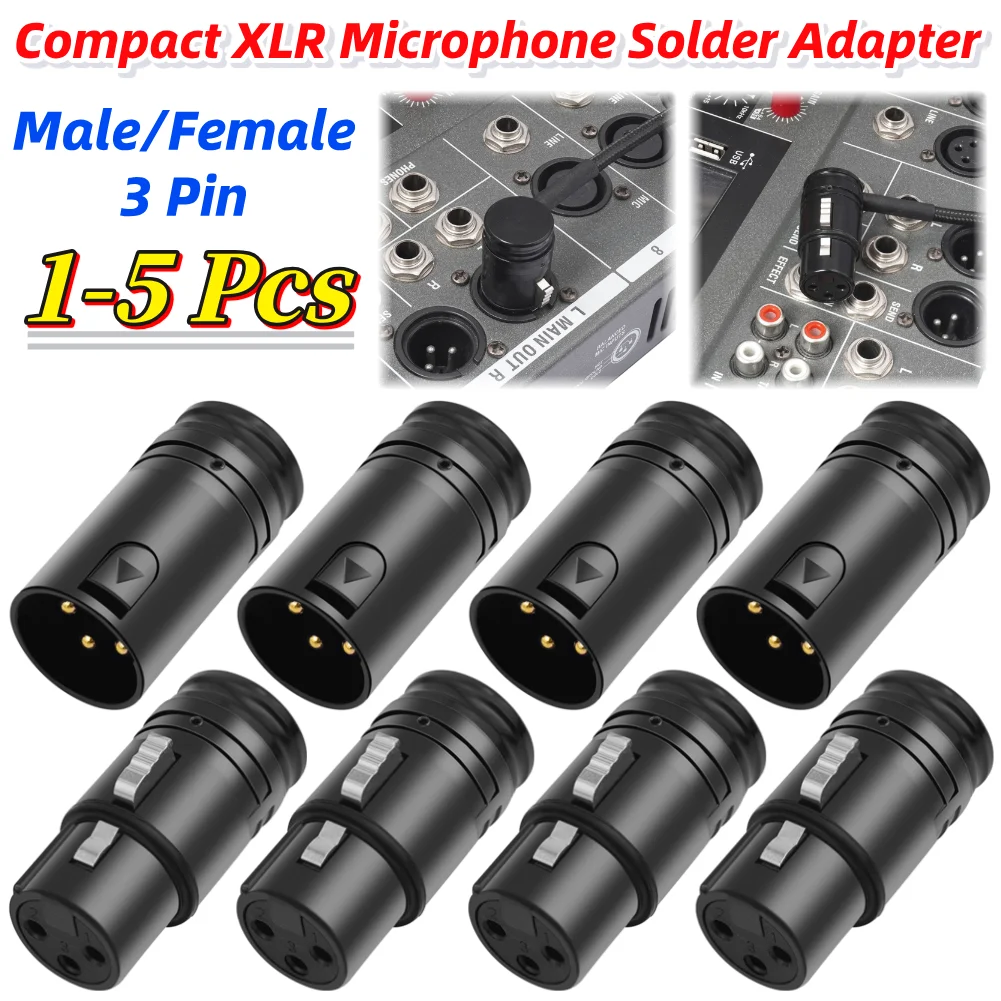 Stecker auf Stecker/Buchse auf Buchse, kompakter XLR-Mikrofon-Lötadapter, 90-Grad-rechtwinkliges Gehäuse aus Zinklegierung für Mikrofonmischer