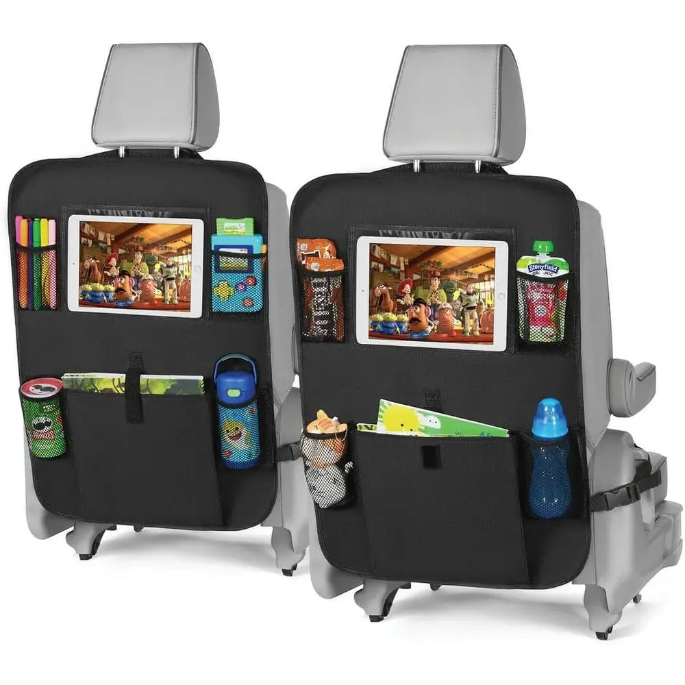 Back Seat Cover or Kids + 6-Compartment Storage Organizer, 2 Pack X-Large Kick Mats Backseat Protector with iPad Tablet Holder,
