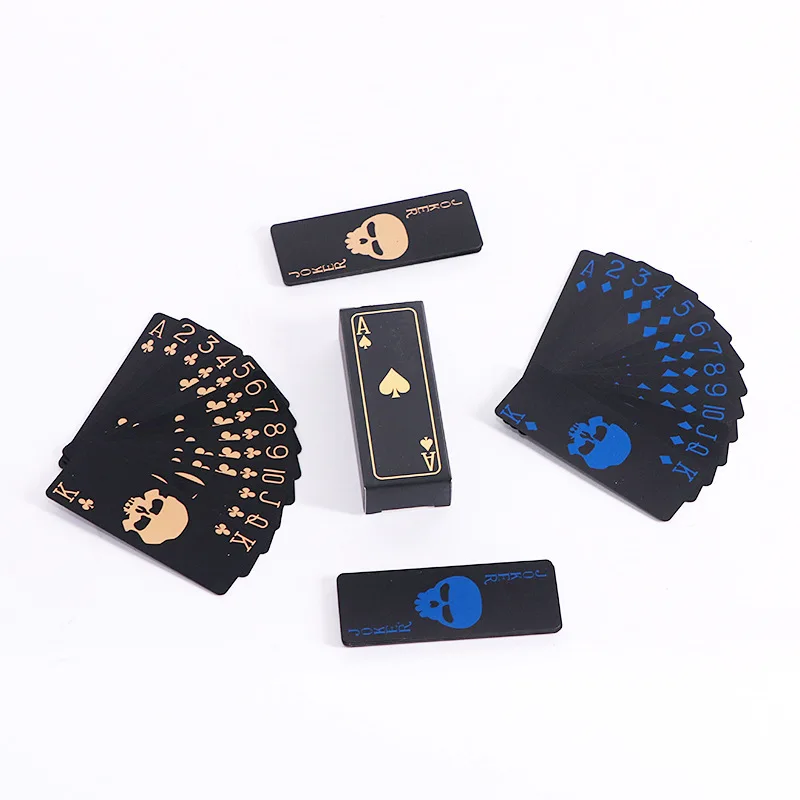 55pcs/set Small Size Skull Black Gold Poker Set Pvc Waterproof Playing Card Smooth Board Game skeleton Halloween Toy Party