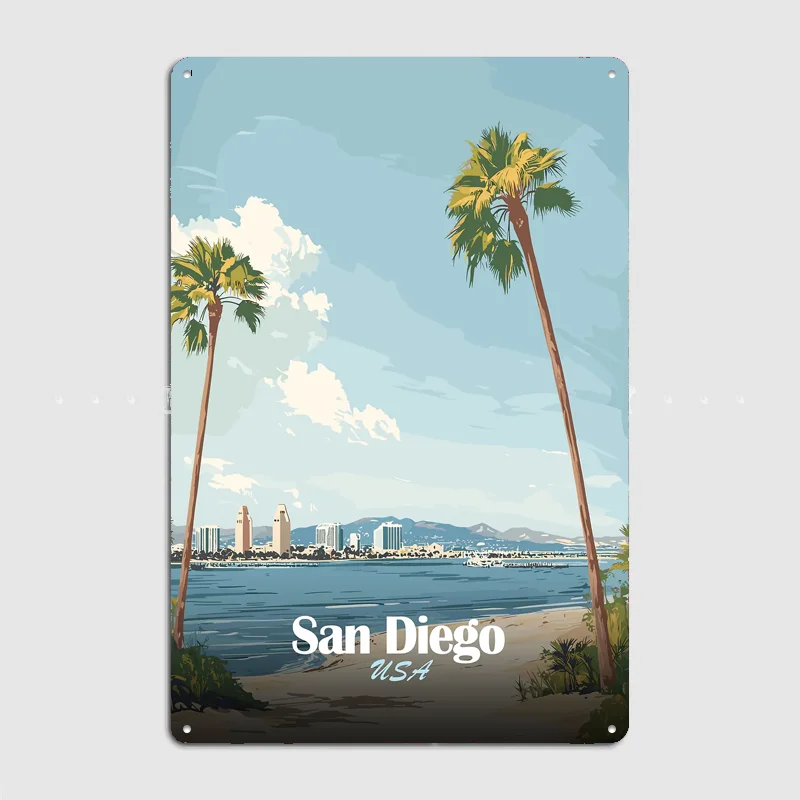San Diego Palm Tree Poster Metal Sign Room Decor Life Wall Custom Bedroom Indoor Home Wall Decor Posters Room Decoration