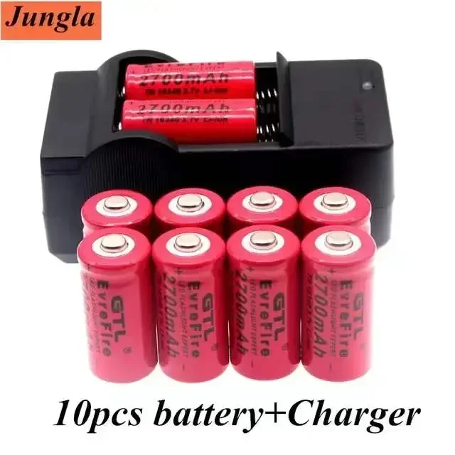 Batterie lithium-ion 16340 3.7V 2700mAh Rechargeable pour lampe de poche LED, chargeur mural  voyage,  piles CR123A