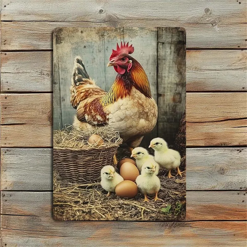 Vintage Rooster Chicks Metal Sign Iron 8x12 Inch Retro Wall Decor Plaque Tin Plate For Kitchen Cafe Patio Man Cave