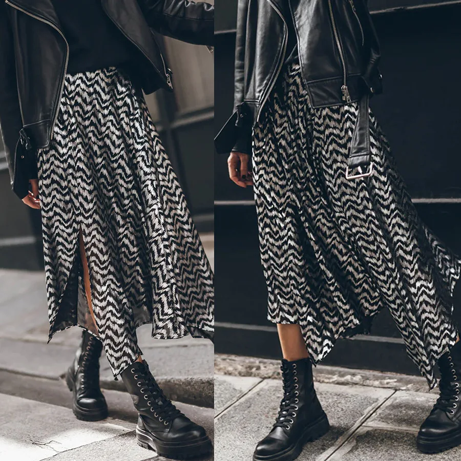 

Women's S-XL Size New European and American hot stamping elastic waist skirt INS casual loose fitting women's skirt