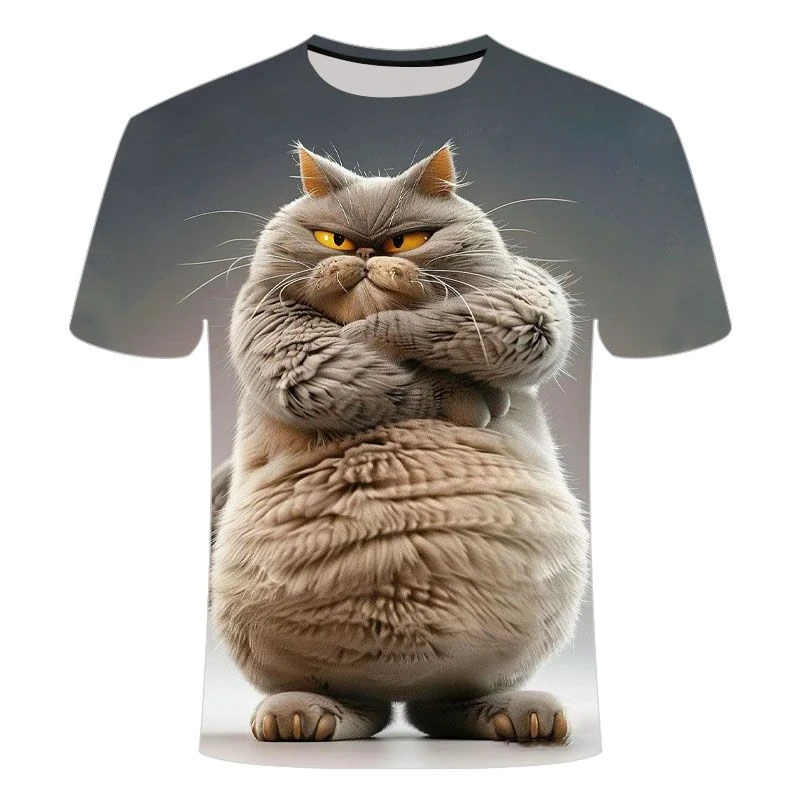 Funny Angry Cat Graphics T Shirts Summer Fashion Short Sleeve Funny 3D Animals Printed Men Women T-shirts Casual Oversized Tees