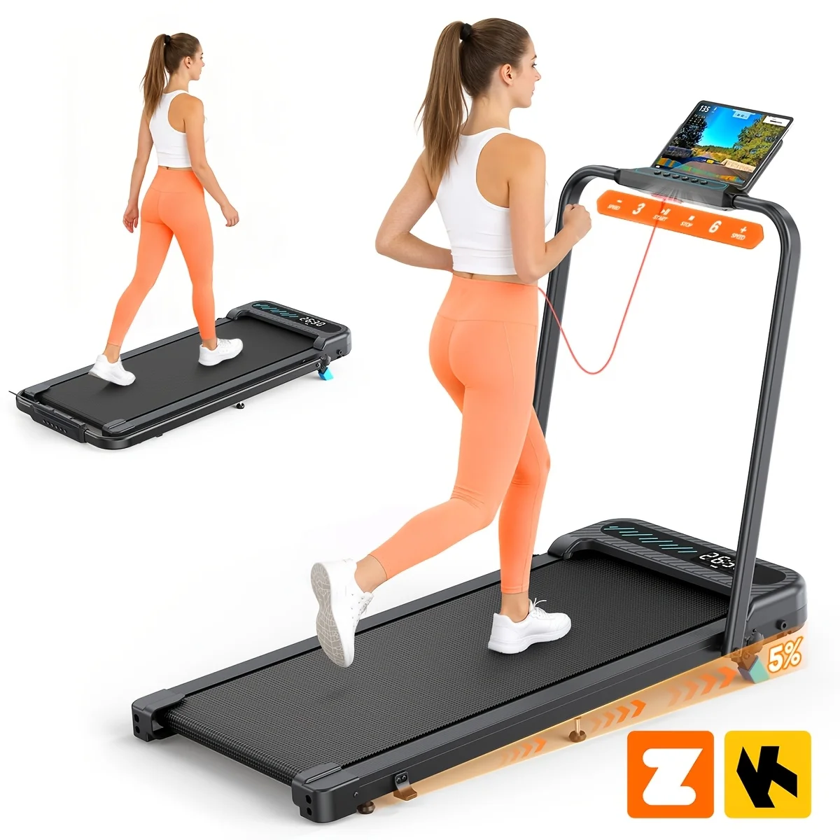 

Foldable Treadmill With Incline, 2 In 1 Portable Treadmills For Home Small Space, 320 Lbs Capacity Compact Under Desk Treadmill, LED Display & KINOMAP App, No Assembly Required, Space-Saving Design, Without Battery
