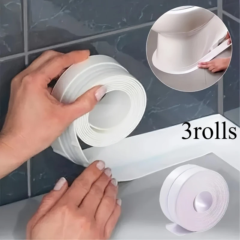 3rolls Super Sticky Waterproof Self-Adhesive Sealing Tape - Heavy Duty, Bathroom Kitchen Toilet Sink Shower Bathtub Leak Proof