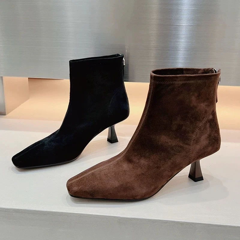 أشار تو النساء حذاء من الجلد الجلد المدبوغ منتصف الكعب أحذية مثيرة الاتجاه شتاء جديد العلامة التجارية مصمم مضخات موضة القوطي بوتاس دي Mujer