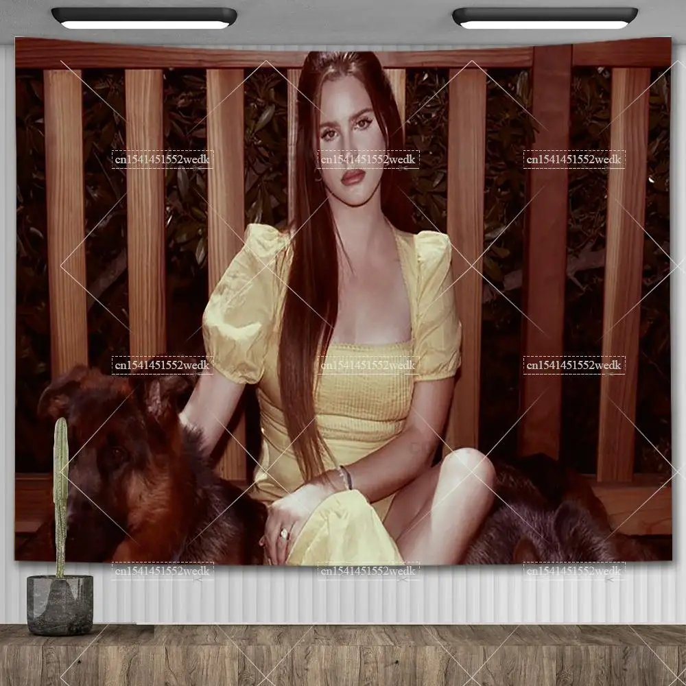 Lana Del Rey American Flag Poster Wall Hanging Tapestry Hippie Music Album Cover Macrame Aesthetic Tapestries Room Decoration