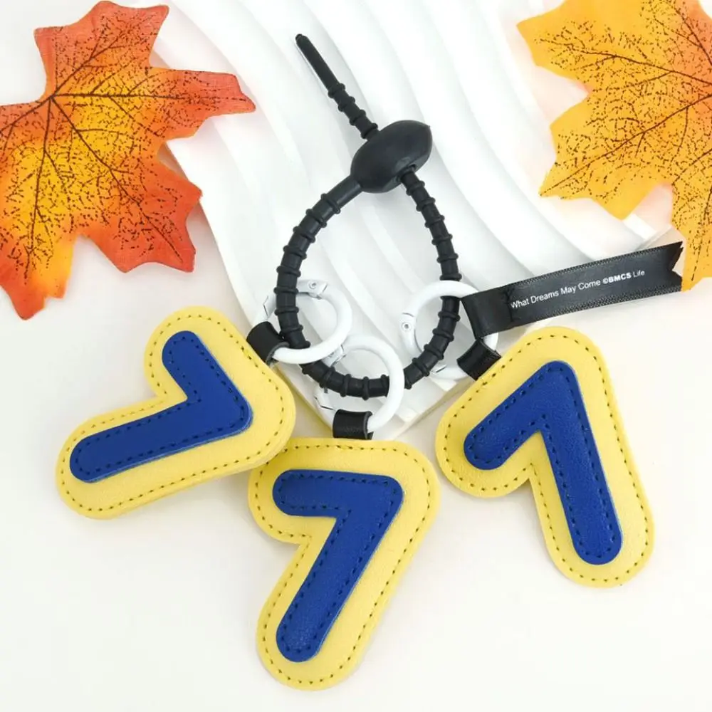 

Bag Charm Number PU Leather Keychain Hand-sewn Bag Decoration Lucky Number Car Key Chain Girl Heart Ins Leather Key Ring