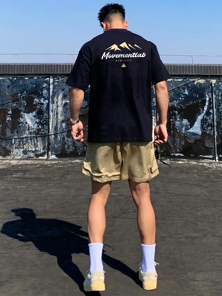 Amerikanisches Retro-T-Shirt mit Buchstaben- und Berg-Print, Ins Trendy Brandneues Lockeres Schwergewichtiges Reines Baumwoll-Kurzarmshirt für den Sommer 2026 – Detail 3