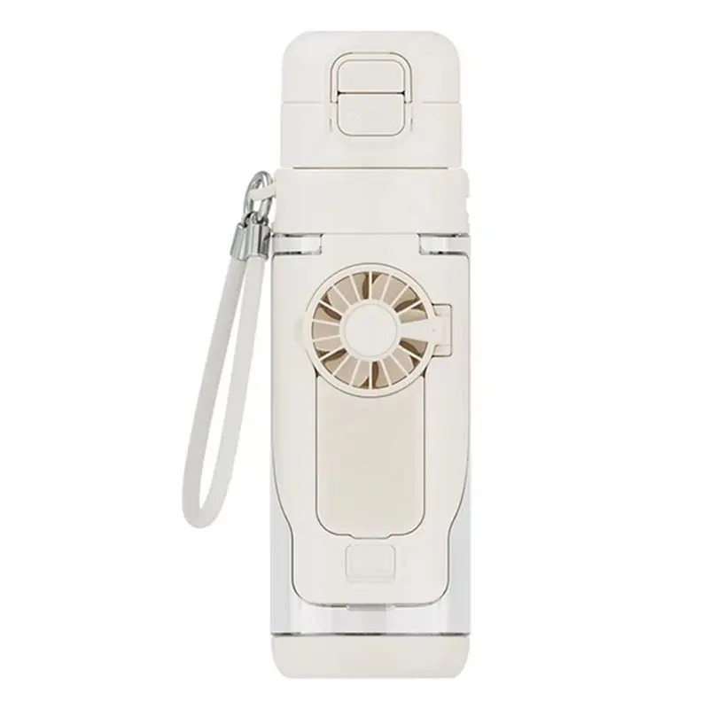 AB41-2-In-1 Water Bottle With Foldable Fan & Straw For Gym Fitness, Outdoor, Travel, Portable Dual Drinking Fan System White