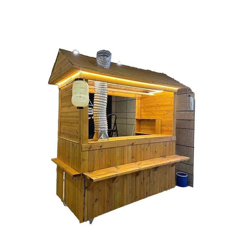 Burning Bird Stall Car Wonton Shop Wooden Cart Sales Cart Mobile Dining Cart