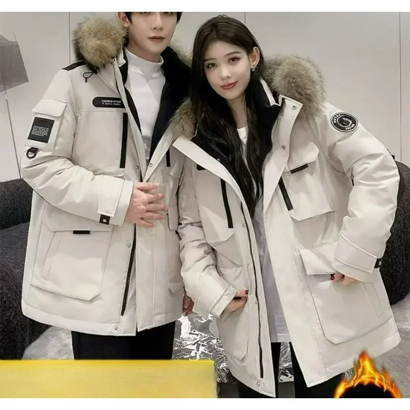 

COMXZ Ski Winter Luxury Down Jacket for Men White 90% Premium White Duck Down Insulation Hooded Warmth Fur Accented Parka Coat