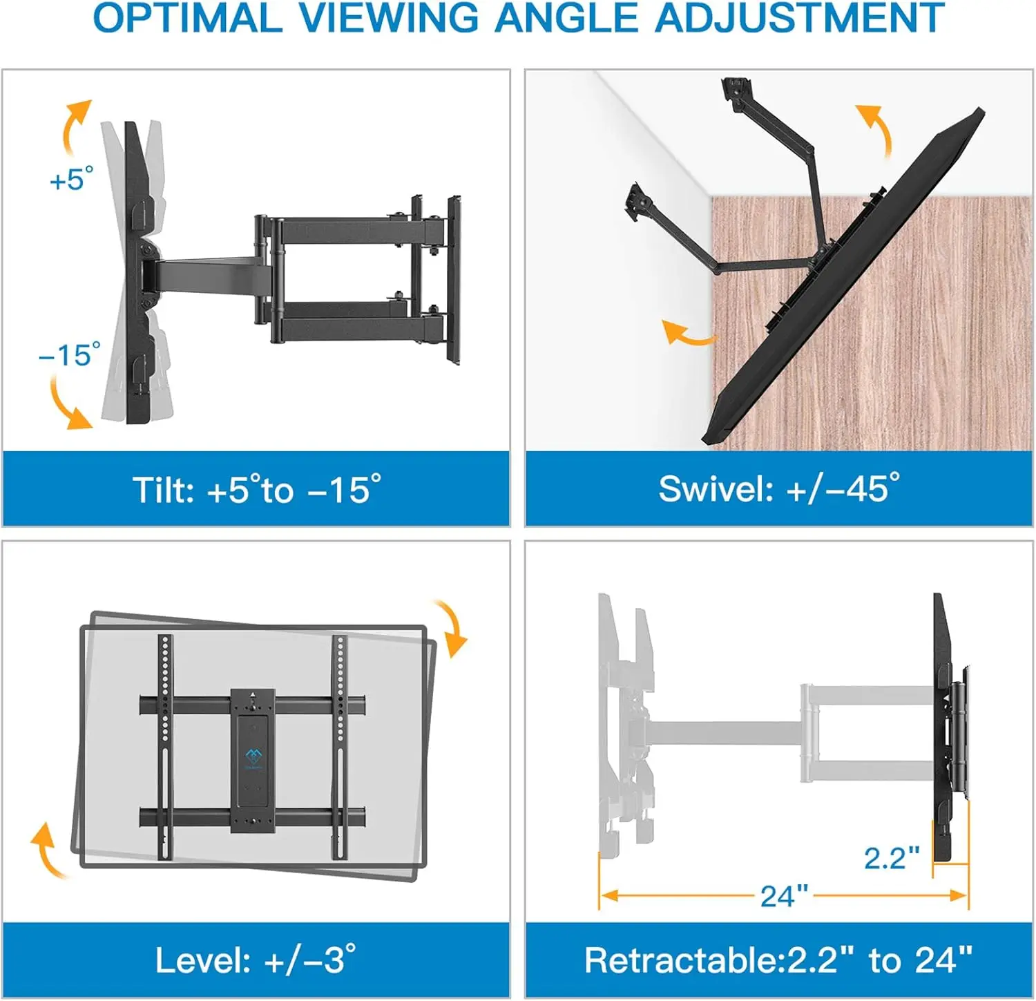 

Corner TV Wall Mount Bracket for 26-60 inch LED LCD Flat Curved Screen TVs up to 99 lbs, Full Motion Corner TV Mount