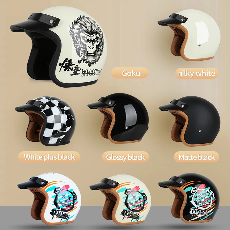 DOT Open Face Casco Moto for Motorcycle Accessories Men Moto Helmets Certificated Retro Motorcycle Helmet Cafe Racer