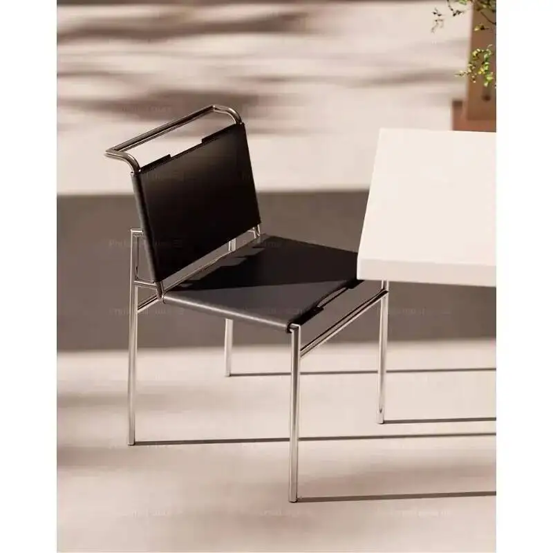 New for Contemporary Leather Dining Chair Stainless Steel Frame Modern Chair Kitchen Dining Room Conference Area
