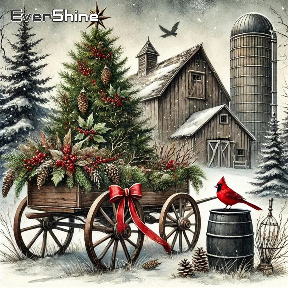 Evershine Vollquadrat Rund Diamant Stickerei Haus Landschaft DIY Malerei Weihnachtsbaum Neue Kollektion Mosaik Urlaub Geschenke