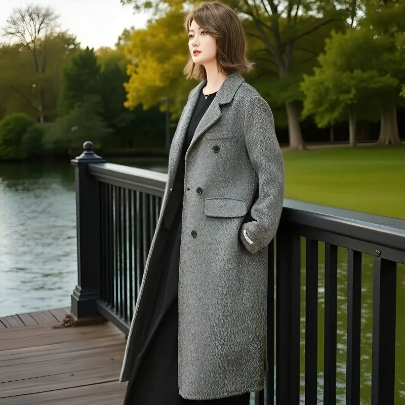 Double-sided Wool Coat Women New Autumn Winter Slimming Elegant Mid-length Woolen Loose Korean-style Coatsuit Collar Jacket