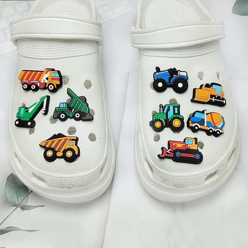 2-9PCS Cartoon engineering vehicle Shoe Charm Wholesale PVC Decor Buckle Clog Kid Detachable DIY Waterproof To Xmas party Gift