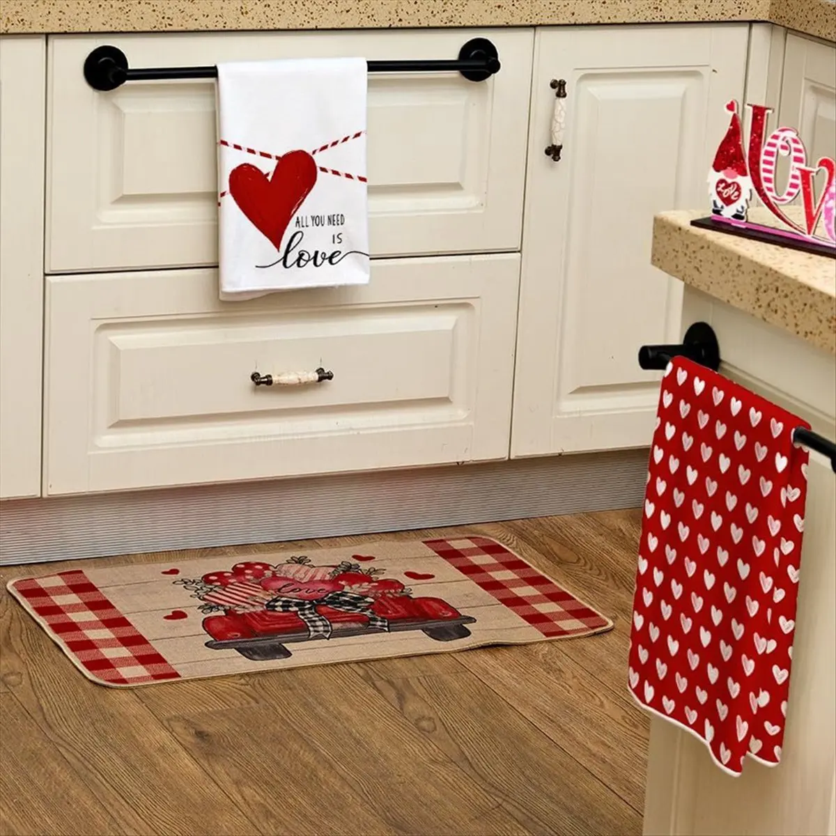 Valentine's Day Kitchen Towels Set of 2, Love Valentine's Day Dish Towels 3D Printed Towels(A) &LICG
