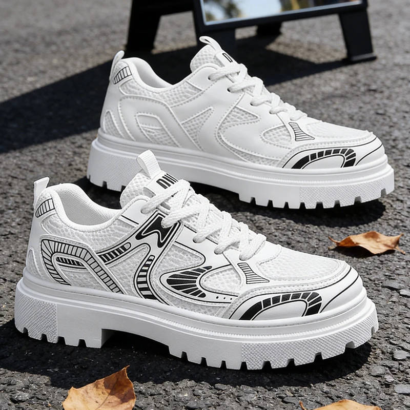 

Men's tooling casual shoes spring summer breathable lightweight Thick sole outdoor walking shoes fashion youth sports board shoe