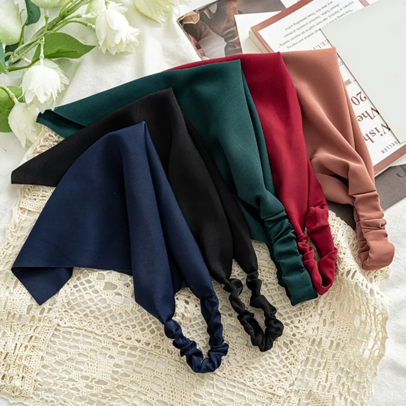 Woman Girls Solid Summer Head Scarf Chiffon Triangle Bandanas Women Elastic Hairband Hair Accessories Headwear Ornaments