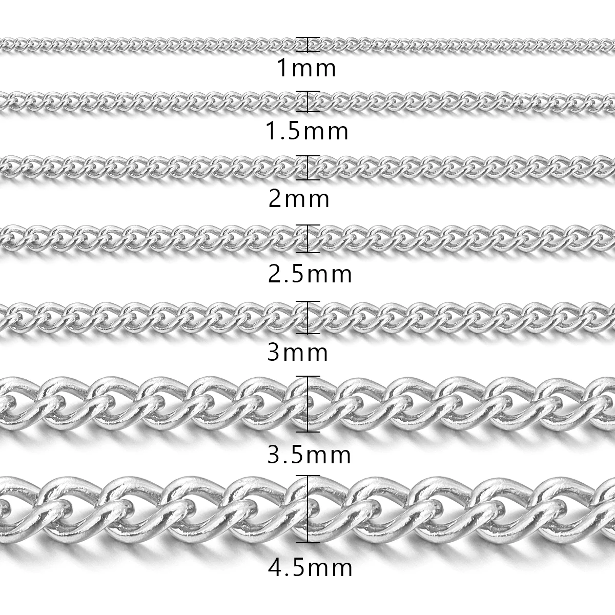 5yards Stainless Steel O Chain Width 1/1.5/2/2.5/3/3.5/4.5mm Link Bulk Chain Rolo Cable Chains For Women Men DIY Jewelry Making