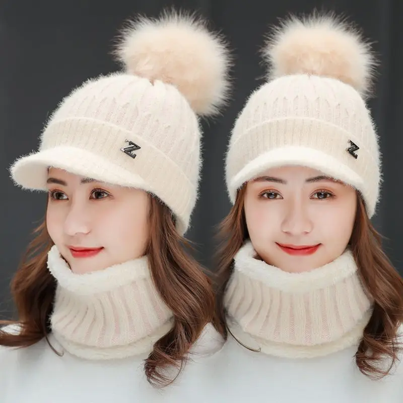 Women's Hat And Scarf 2 Piece Set Winter New Ladies Knitted Warm Hat Fashion Trend Female Caps