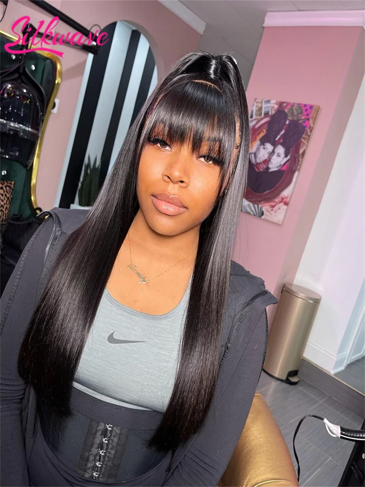 

Silkwave 3X1 Middle Part Lace Wig Bone Straight Human Hair Wig With Bangs Brazilian Full Machine Made Human Hair Wigs Women