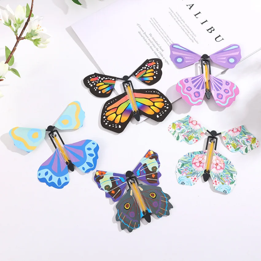 Magic Wind Up Flying Butterfly in the Book Rubber Band Powered Magic Fairy Flying Toy Great Surprise Gift Party Favor